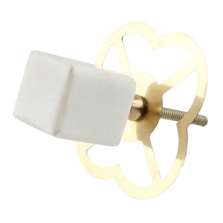 White Stone Square Dresser Knobs